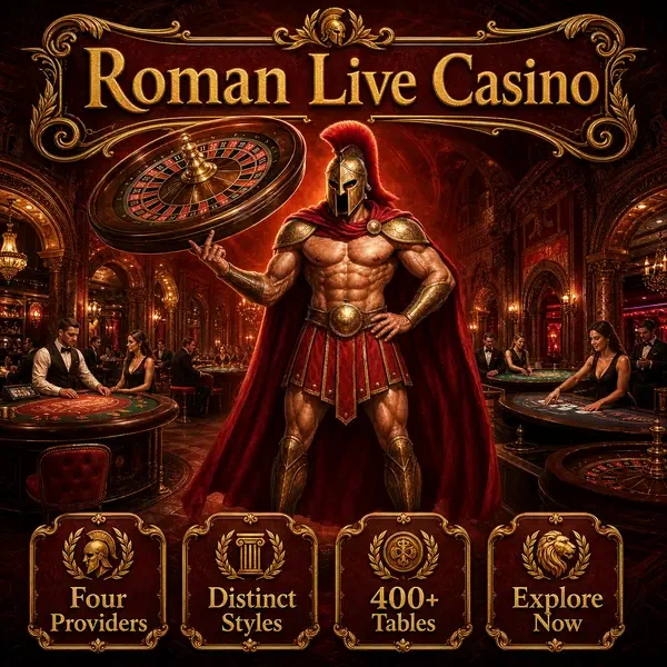 Spartan warrior commanding live casino tables at Roman Live Casino Provider Architecture
