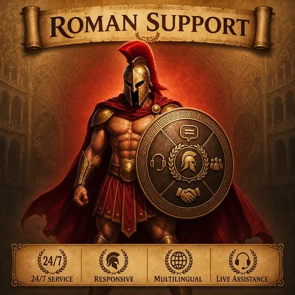 Spartan warrior with support shield ready to assist at Roman Casino customer service