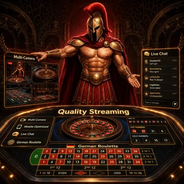 Spartan warrior demonstrating live dealer tables at Streaming Quality and Studio Infrastructure Casino